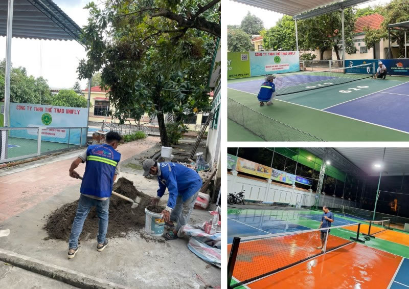 Thi công thảm nhựa đường nóng Asphalt sân Pickleball Tennis Vinh Nghệ An