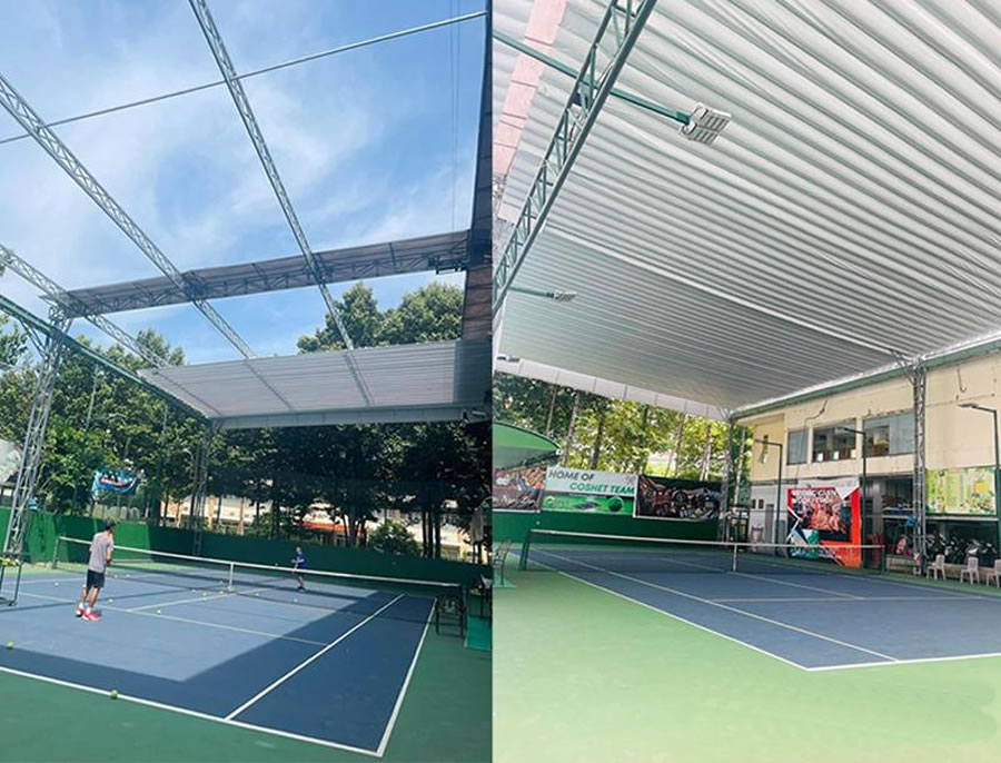 Thi c&ocirc;ng l&agrave;m M&aacute;i che xếp di động s&acirc;n pickleball Vinh Nghệ An